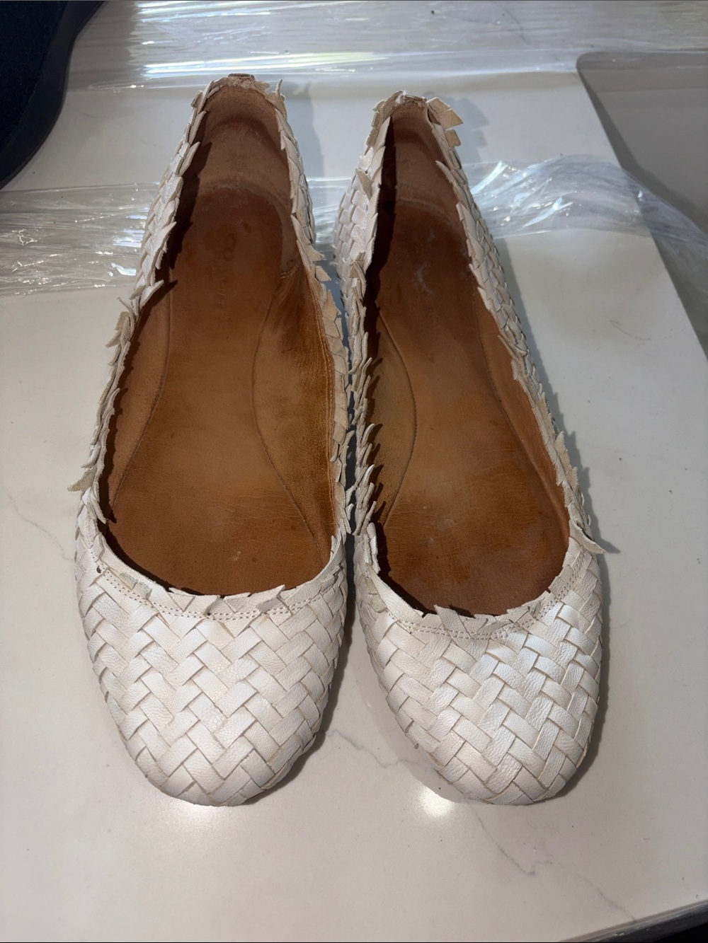 Coach leather 9.5US Women's White Woven Leather Ballet Flats Florence